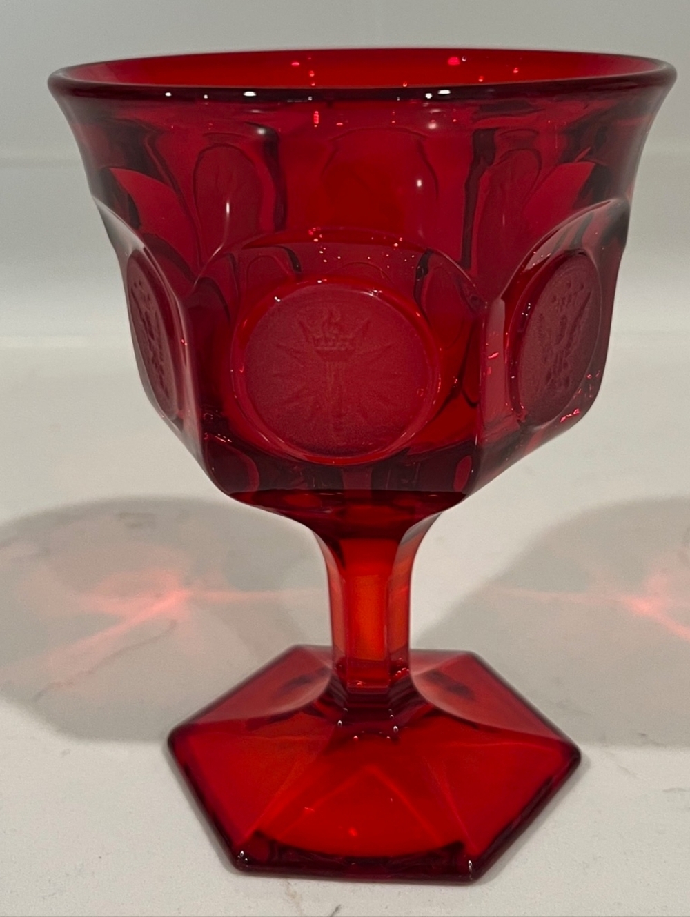 Fostoria Ruby Red Frosted Coin 5.25" Goblet Vintage EUC